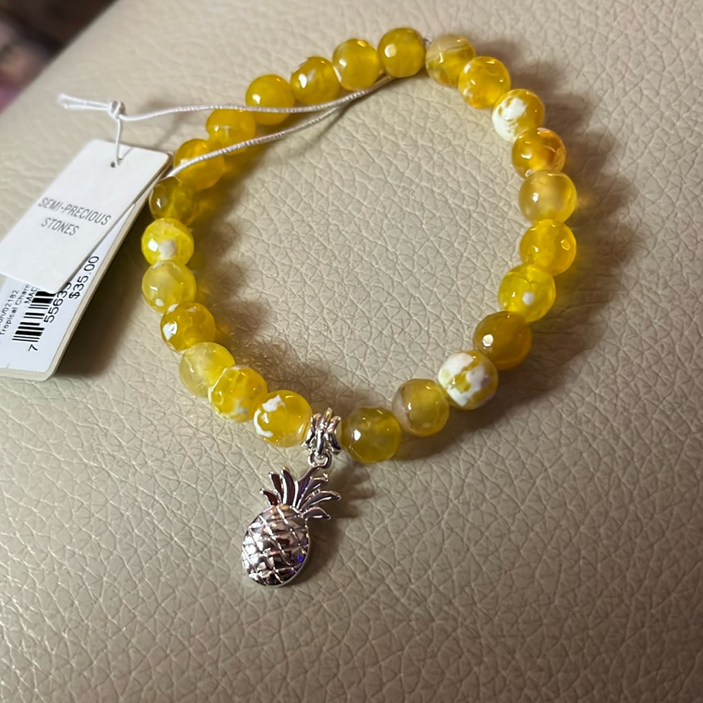 Tommy Bahama Yellow Precious Stone Bracelet With Silver Pineapple New Cute 22$